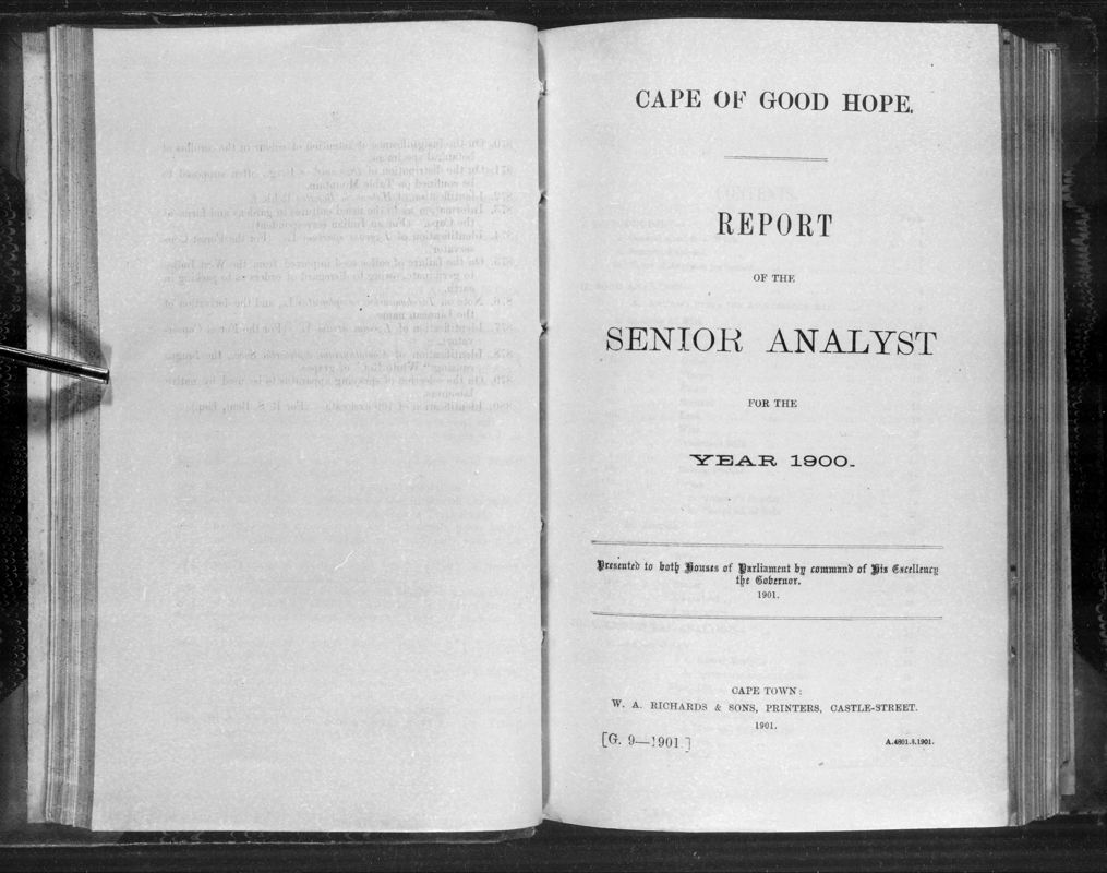 View document: Report of The Senior Analyst For The Year 1900.