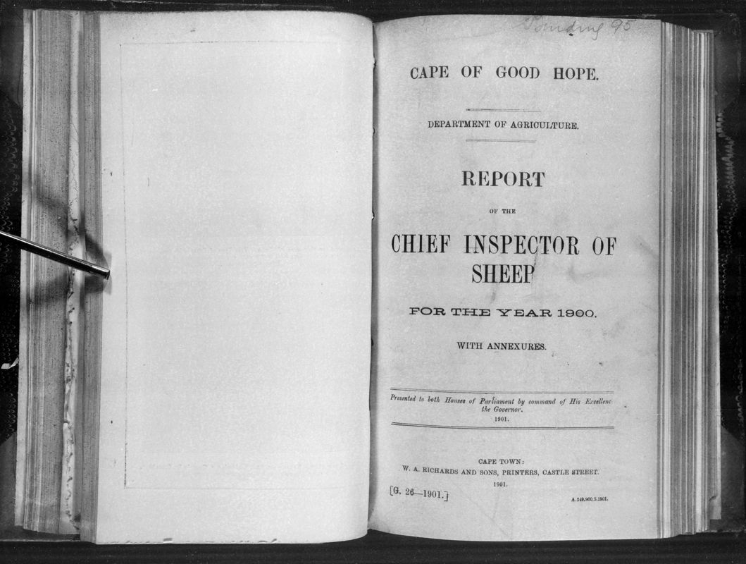 View document: Report of The Chief Inspector of Sheep For The Year 1900.