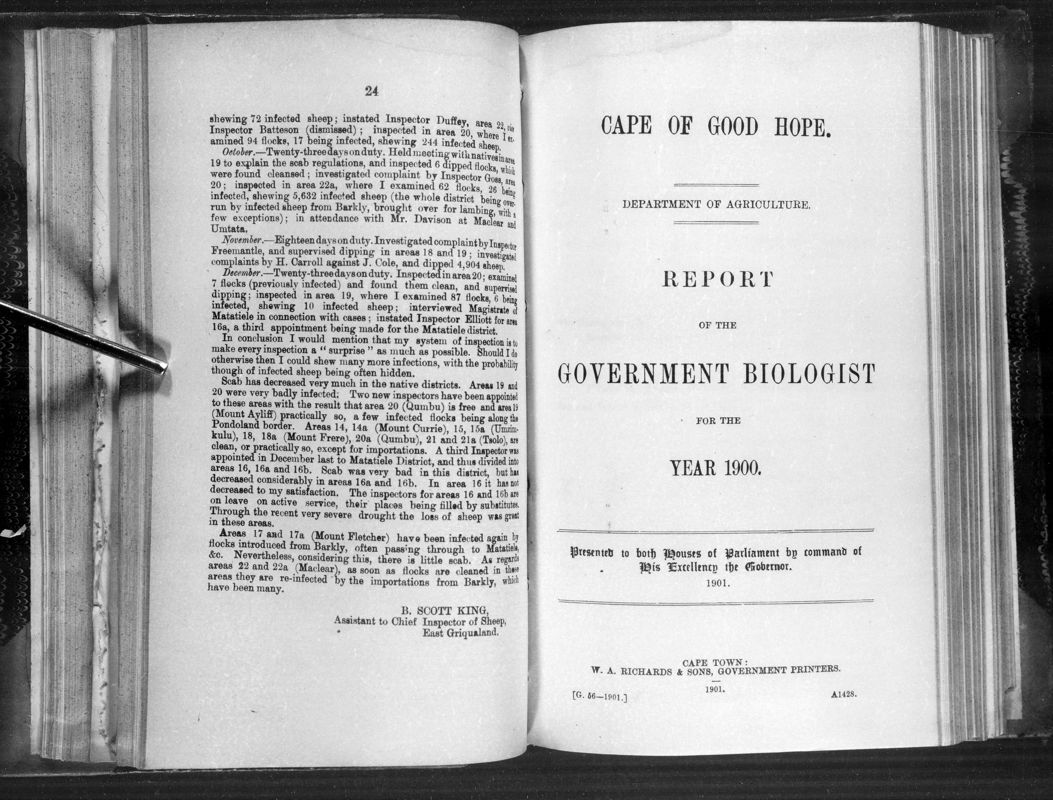 View document: Report of The Government Biologist For The Year 1900.