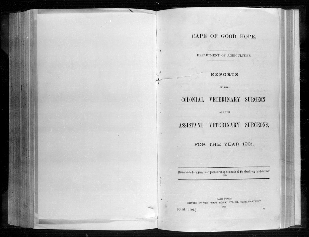 View document: Reports of The Colonial Veterinary Surgeon and The Assistant Veterinary Surgeons For The Year 1901.