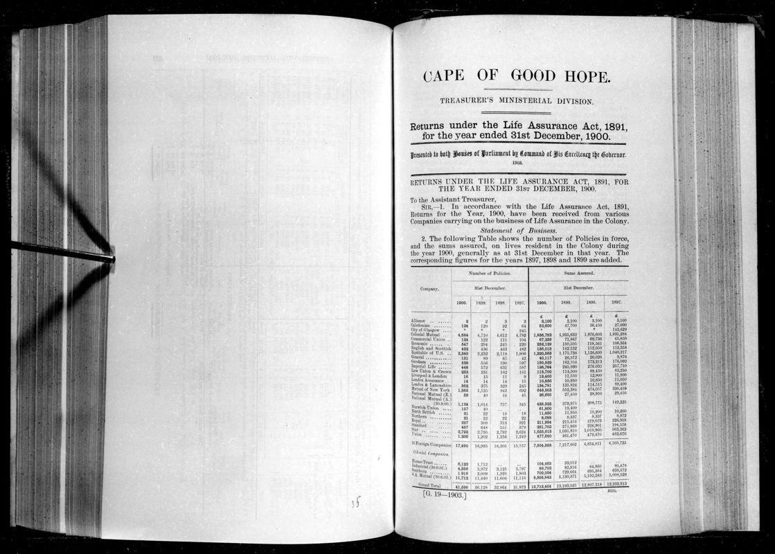 View document: Returns Under The Life Assurance Act, 1891, For The Year Ended 31st December 1900.