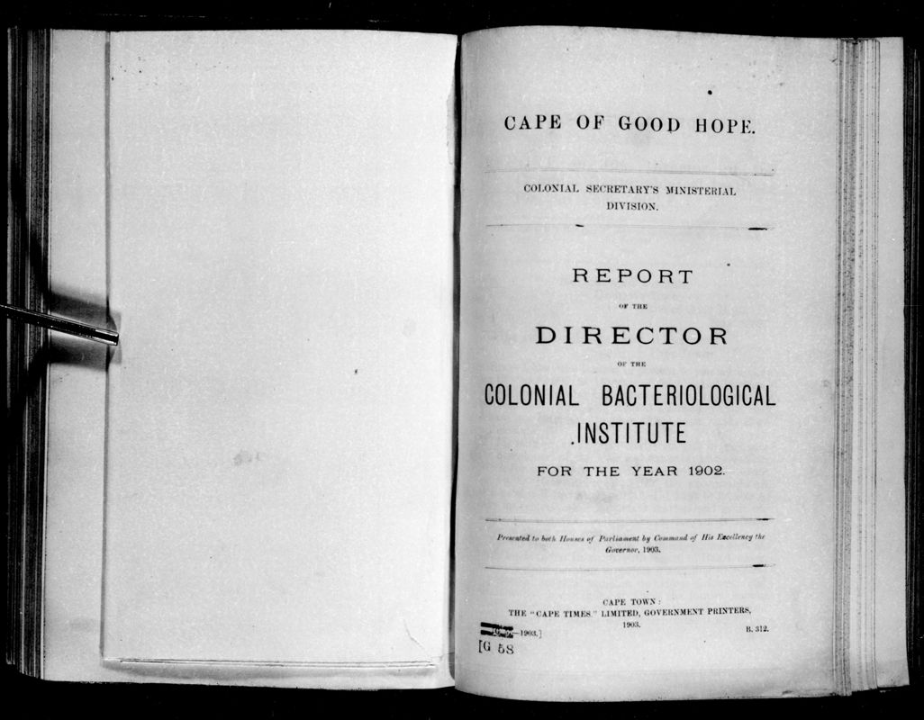 View document: Report of The Director of The Colonial Bacteriological Institute For The Year 1902.