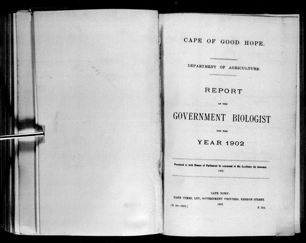 View document: Report of The Government Biologist For The Year 1902.