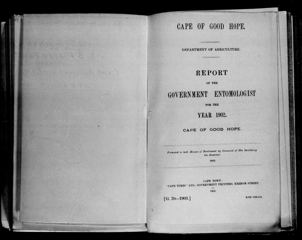 View document: Report of The Government Entomologist For The Year 1902.