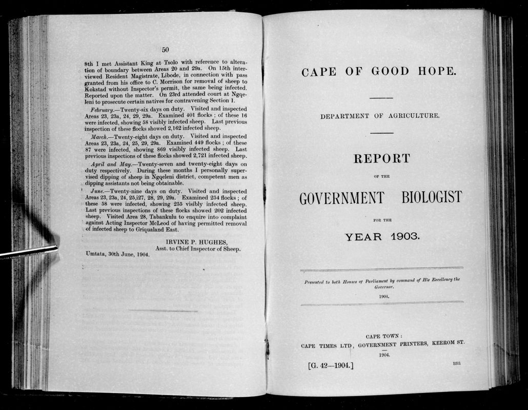 View document: Report of The Government Biologist For The Year 1903.