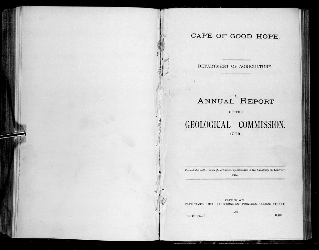 View document: Annual Report of The Geological Commission, 1903.