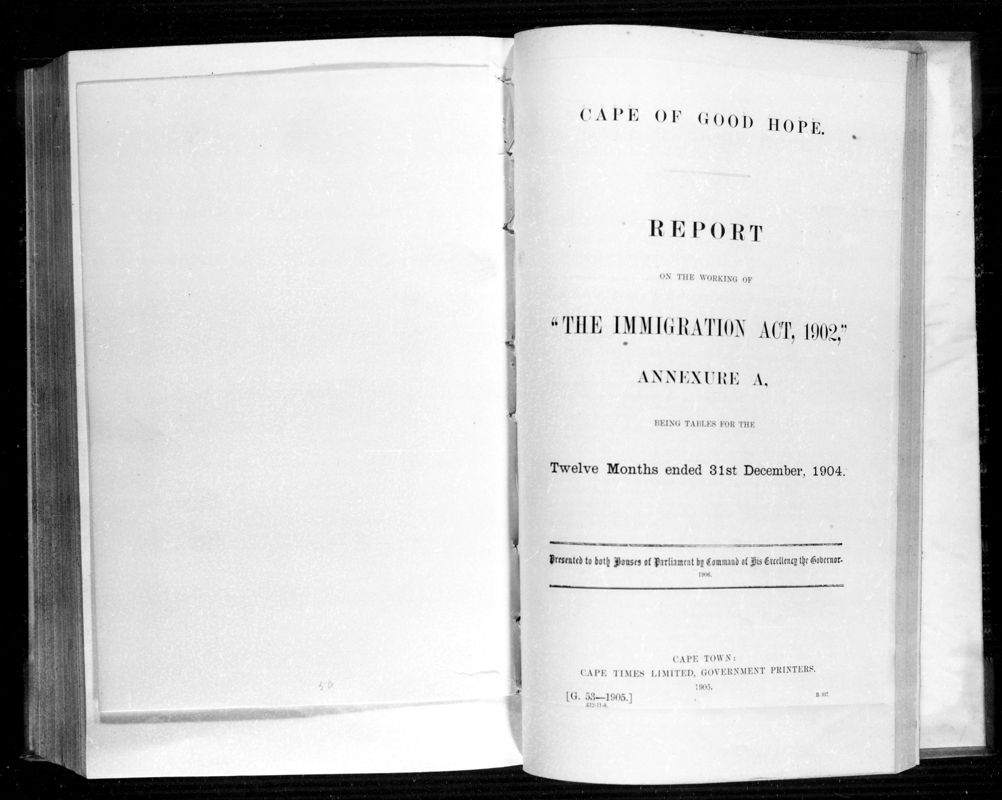 View document: Report on The Working of "The Immigration Act, 1902," Annexure A, For The Year 1904.