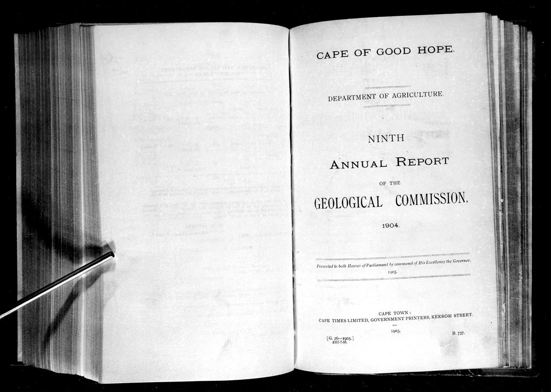 View document: Ninth Annual Report of The Geological Commission, 1904.