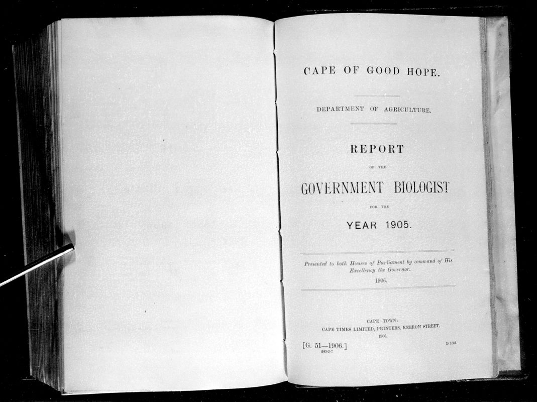 View document: Report of The Government Biologist For The Year 1905.