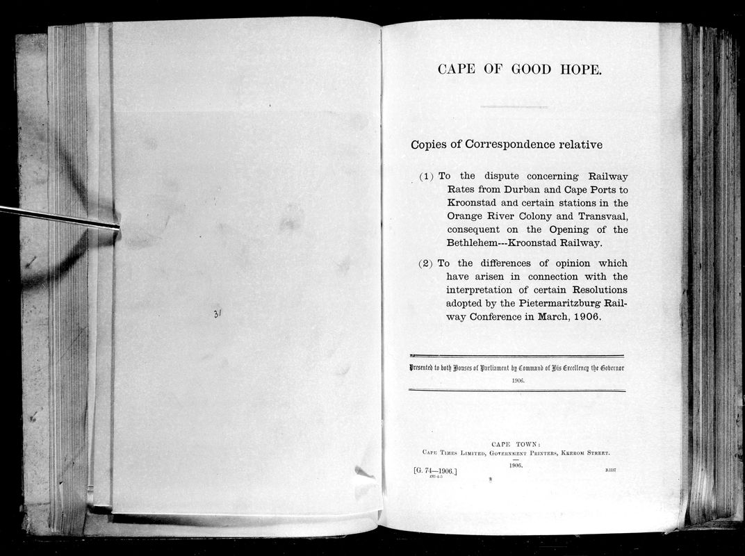 View document: Copies of Correspondence Relative to Railways Rates and The Interpretation of Certain Resolutions Adopted by The Pietermaritzburg Railway Conference.