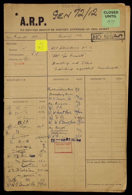 View document: HO 186/2489: ARP Handbook 12 - Animals.